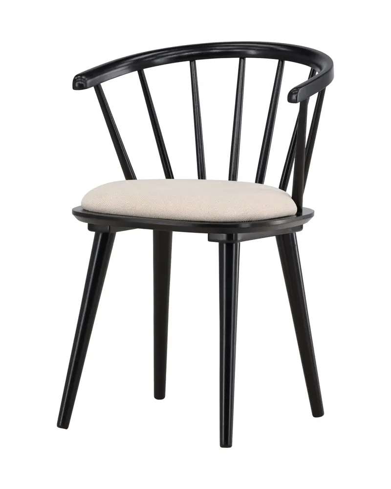 Bobby Esszimmerstuhl aus Kautschukholz in Beige, Gestell Schwarz, Baumwolle, Ansicht 3