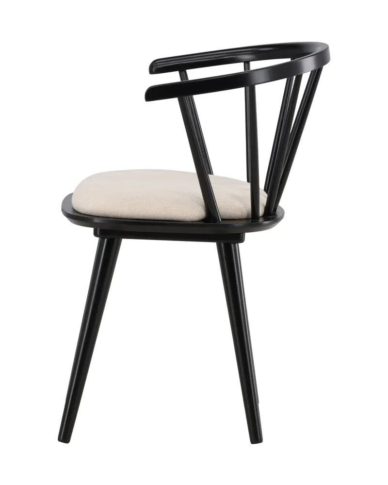 Bobby Esszimmerstuhl aus Kautschukholz in Beige, Gestell Schwarz, Baumwolle, Ansicht 4