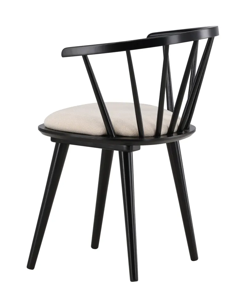 Bobby Esszimmerstuhl aus Kautschukholz in Beige, Gestell Schwarz, Baumwolle, Ansicht 5