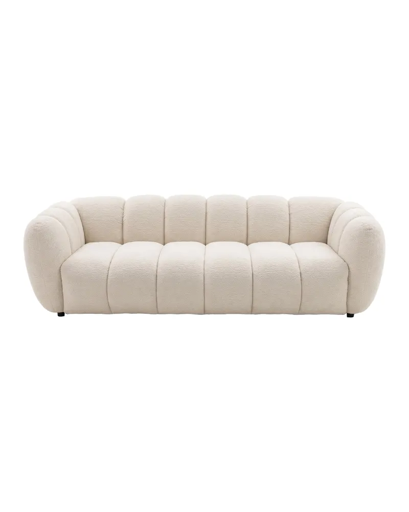 Bobo Sofa mit Pfeifensteppung und Beinen aus Kautschukholz, Beige, Gestell Schwarz