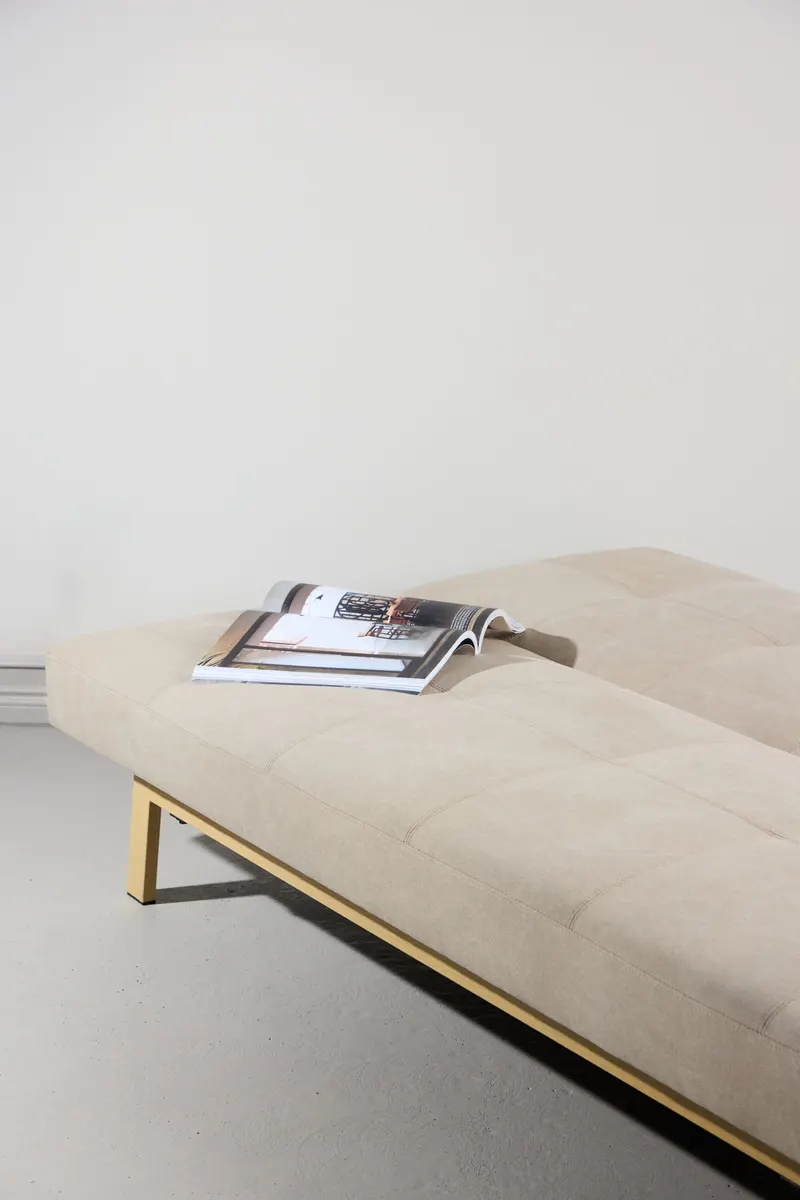 Bodil Schlafsofa ohne Armlehnen in Beige, Gestell Natur, Polyester in Leinenoptik, im Wohnraum, Ansicht 4