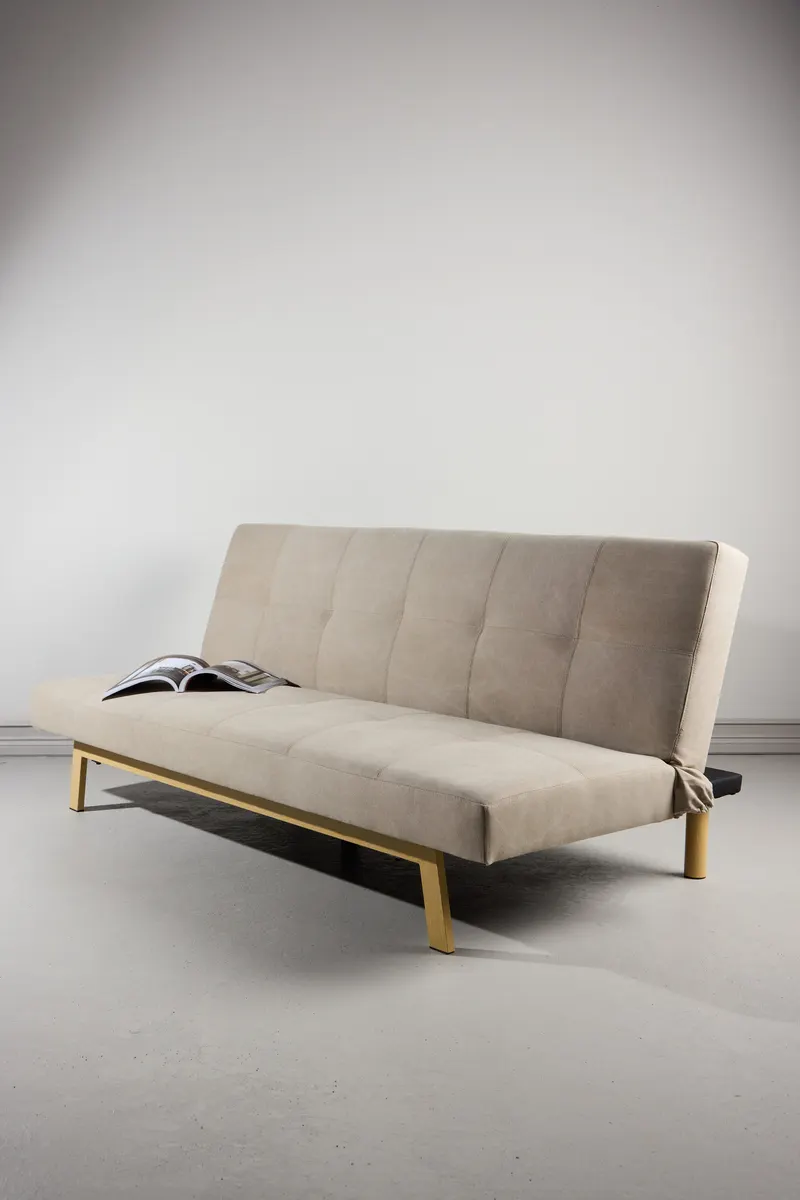 Bodil Schlafsofa ohne Armlehnen in Beige, Gestell Natur, Polyester in Leinenoptik, im Wohnraum, Ansicht 1