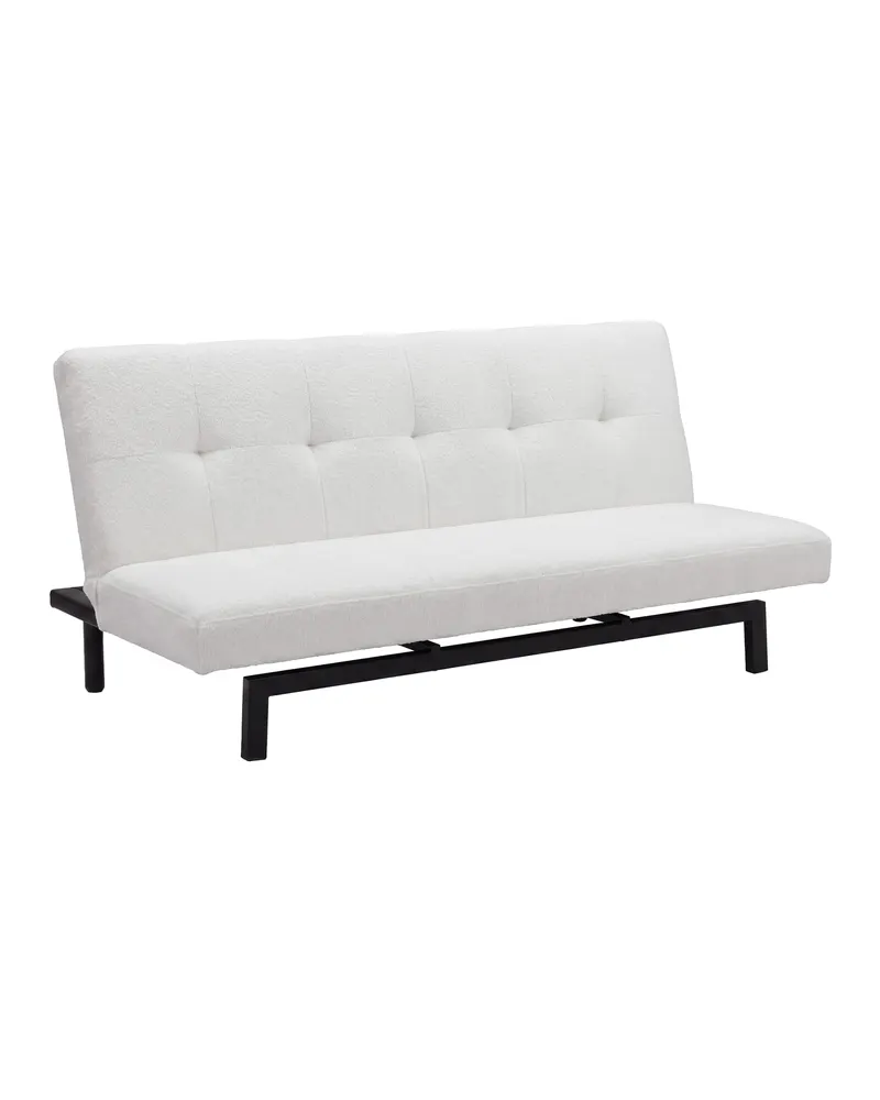 Bodil Schlafsofa ohne Armlehnen in Weiß, Gestell Schwarz, Polyester-Teddystoff, Ansicht 2