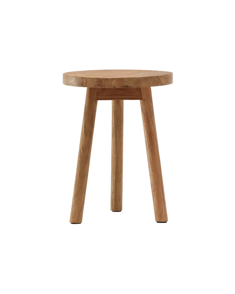 Bohus runder Hocker aus Teak mit drei Beinen, Ansicht 1
