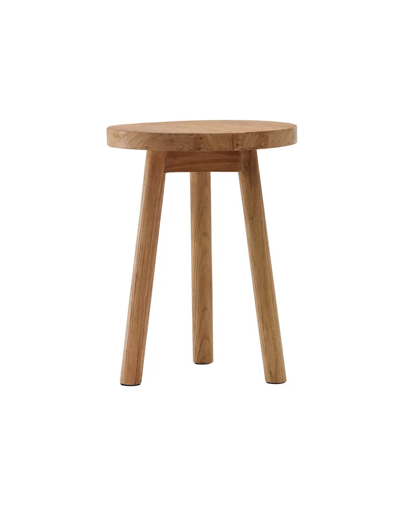Bohus runder Hocker aus Teak mit drei Beinen, Ansicht 5