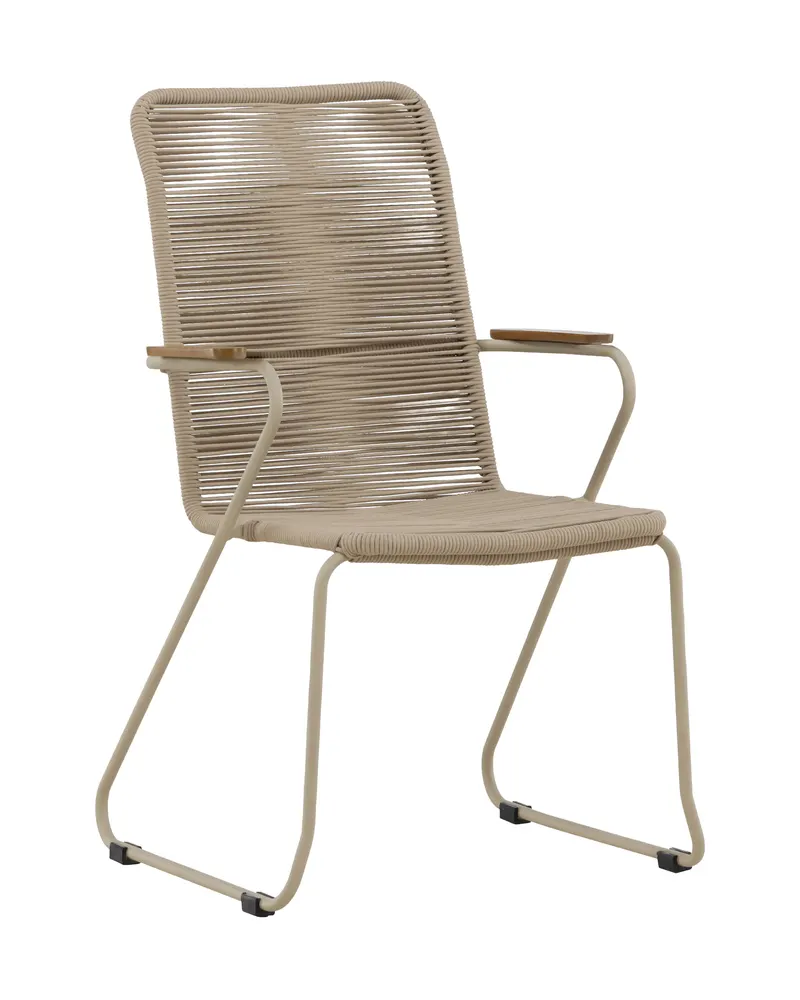 Bois Gartenstuhl mit Armlehnen und Kufengestell, stapelbar, Beige