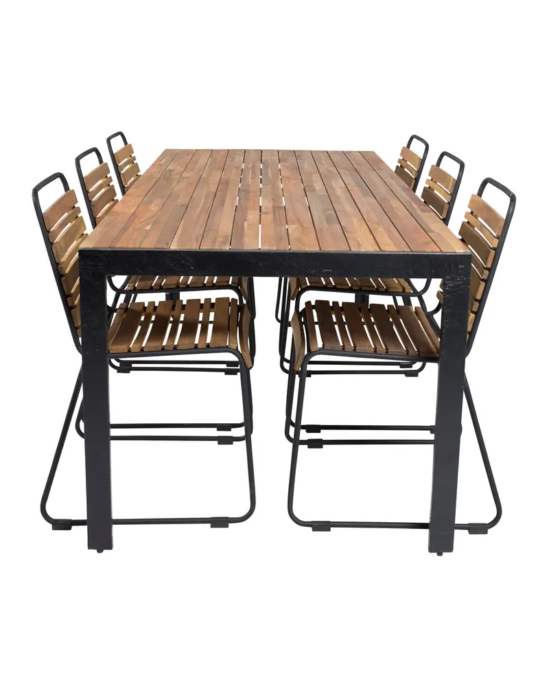 Bois & Bois Gartenmöbel-Set mit Akazientisch und 6 Stühlen in Natur, Gestell Schwarz, Ansicht 1