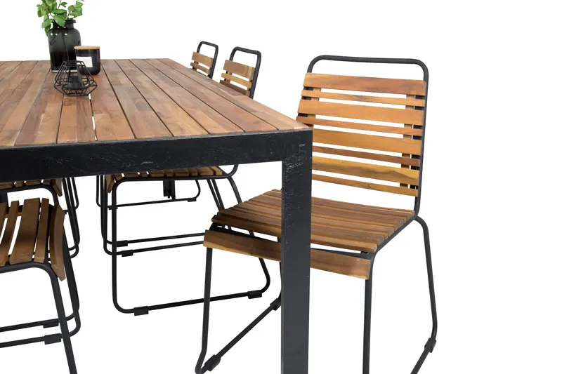 Bois & Bois Gartenmöbel-Set mit Akazientisch und 6 Stühlen in Natur, Gestell Schwarz, Ansicht 6