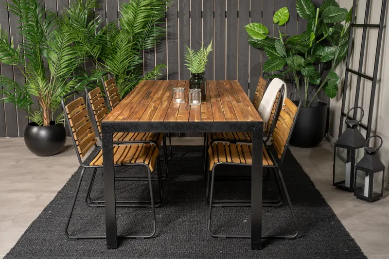 Bois & Bois Gartenmöbel-Set mit Akazientisch und 6 Stühlen in Natur, Gestell Schwarz, im Wohnraum, Ansicht 1