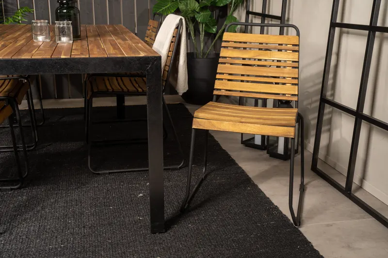Bois & Bois Gartenmöbel-Set mit Akazientisch und 6 Stühlen in Natur, Gestell Schwarz, im Wohnraum, Ansicht 4