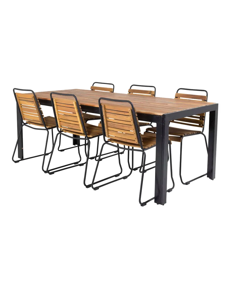 Bois & Bois Gartenmöbel-Set mit Akazientisch und 6 Stühlen in Natur, Gestell Schwarz, Ansicht 2