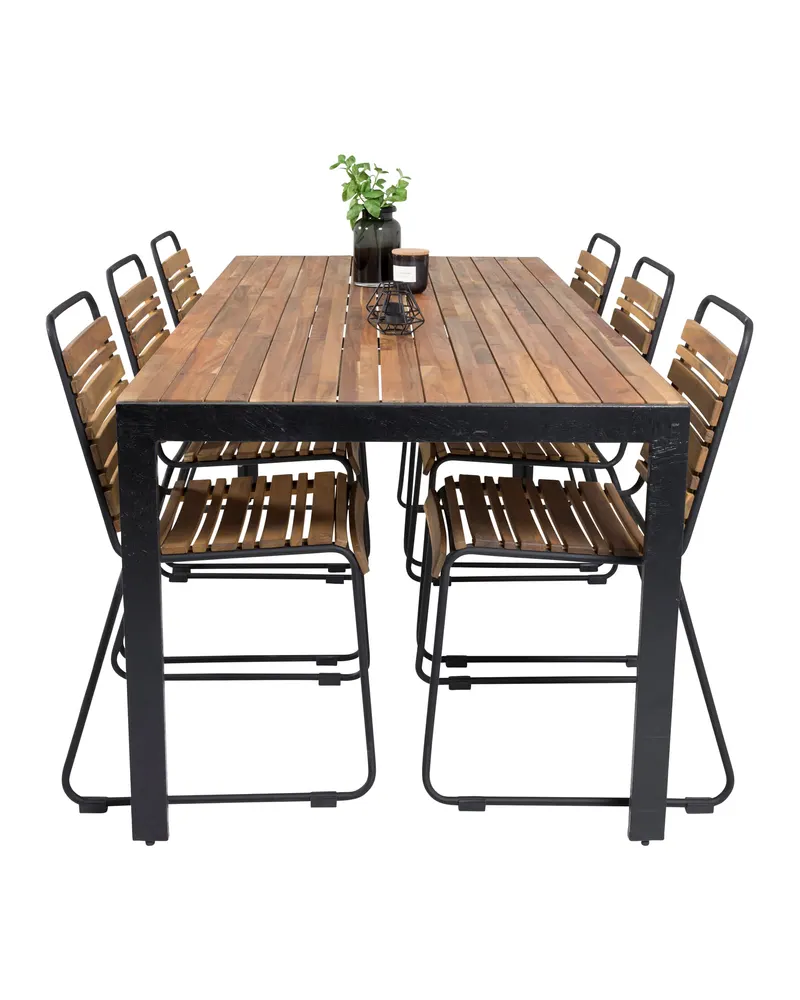 Bois & Bois Gartenmöbel-Set mit Akazientisch und 6 Stühlen in Natur, Gestell Schwarz, Ansicht 3