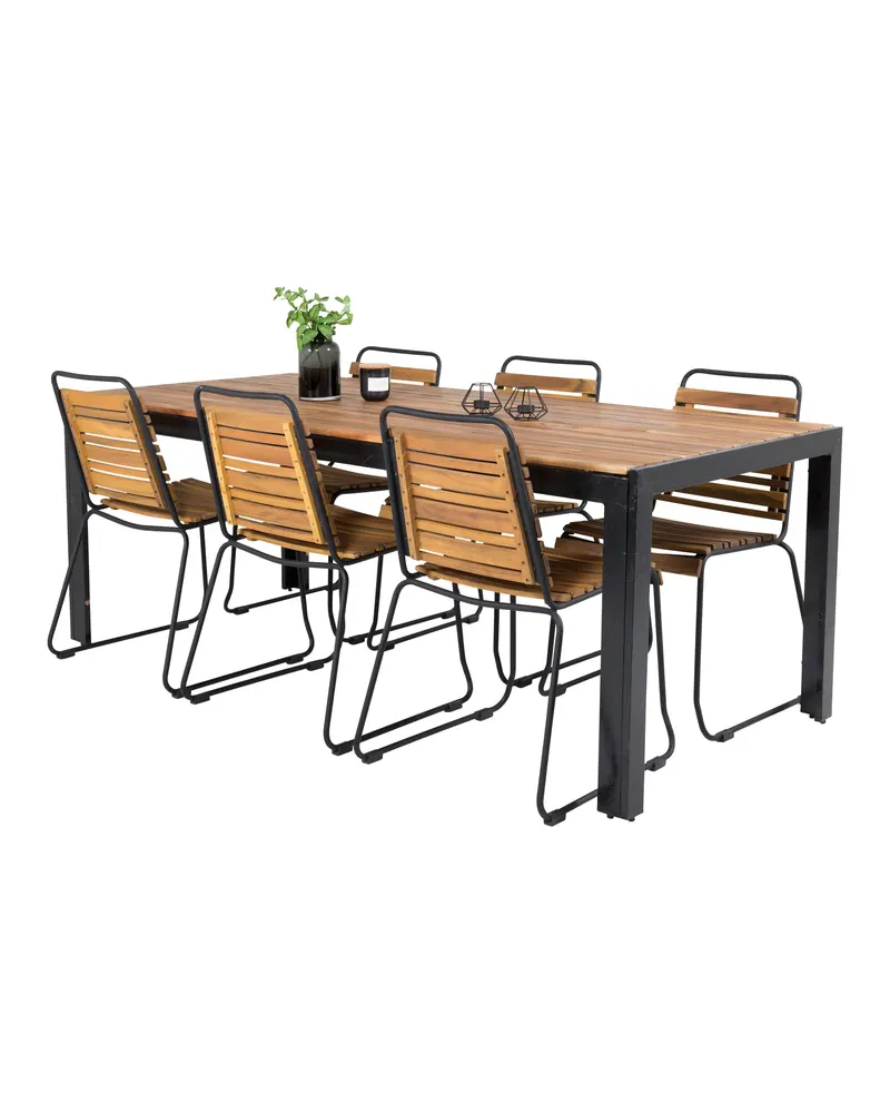 Bois & Bois Gartenmöbel-Set mit Akazientisch und 6 Stühlen in Natur, Gestell Schwarz, Ansicht 4