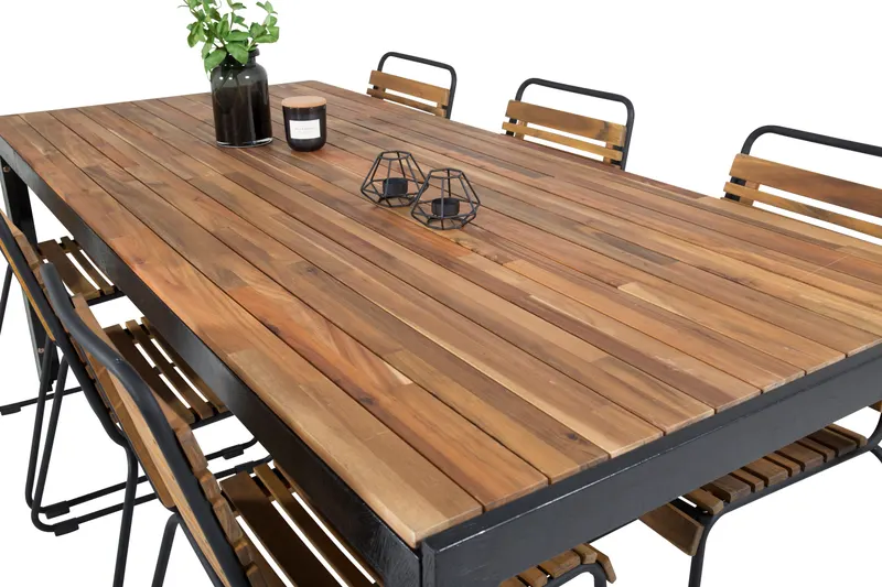Bois & Bois Gartenmöbel-Set mit Akazientisch und 6 Stühlen in Natur, Gestell Schwarz, Ansicht 5