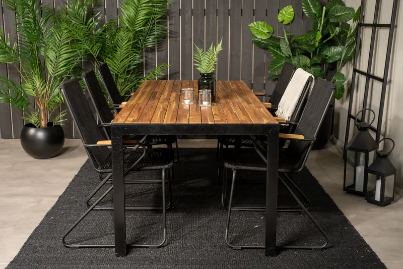 Bois & Bois Gartenmöbel-Set mit Akazientisch und 6 Stühlen in Schwarz, im Wohnraum, Ansicht 1