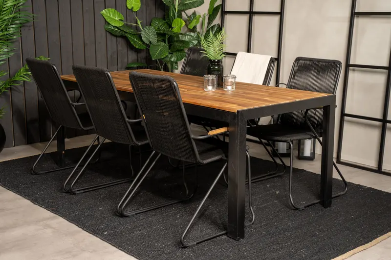 Bois & Bois Gartenmöbel-Set mit Akazientisch und 6 Stühlen in Schwarz, im Wohnraum, Ansicht 2