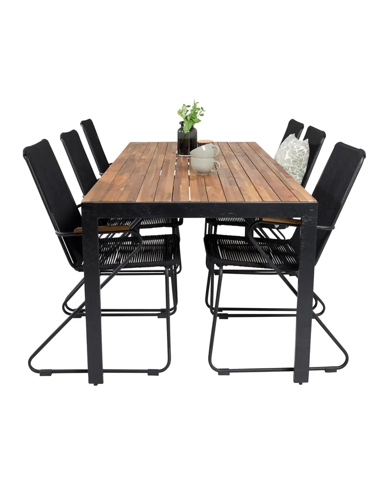 Bois & Bois Gartenmöbel-Set mit Akazientisch und 6 Stühlen in Schwarz, Ansicht 3