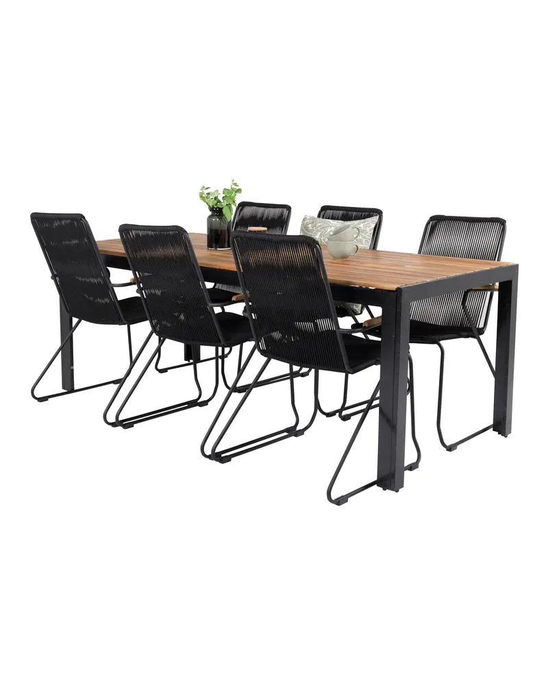 Bois & Bois Gartenmöbel-Set mit Akazientisch und 6 Stühlen in Schwarz, Ansicht 4