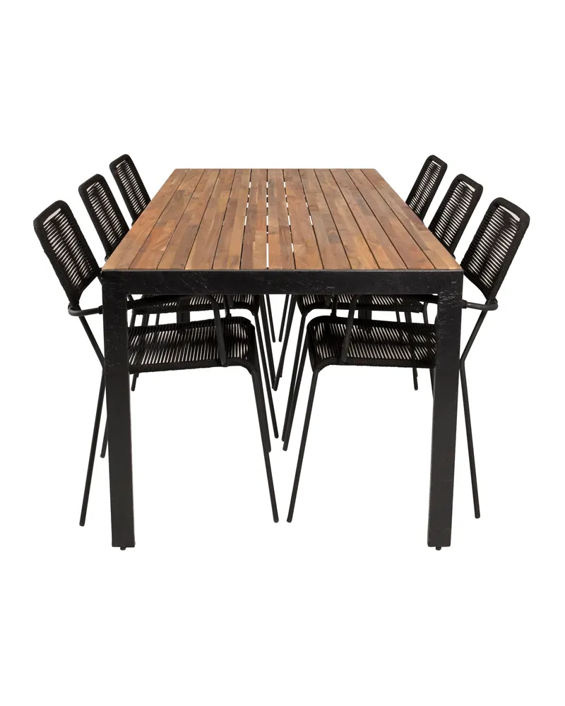 Bois & Lindos Gartenmöbel-Set mit Akazientisch und 6 Seilstühlen in Schwarz, Ansicht 1