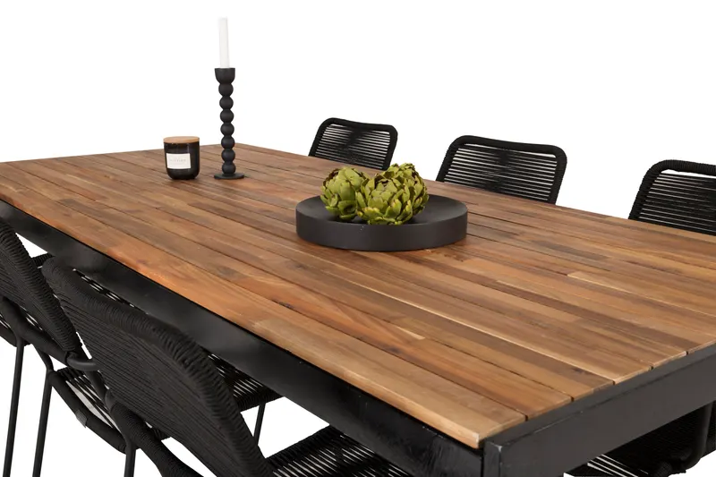 Bois & Lindos Gartenmöbel-Set mit Akazientisch und 6 Seilstühlen in Schwarz, Ansicht 5