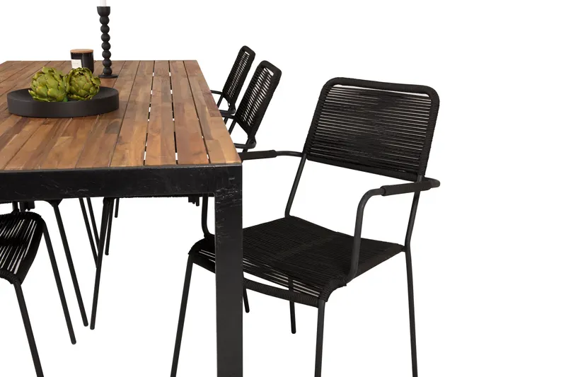Bois & Lindos Gartenmöbel-Set mit Akazientisch und 6 Seilstühlen in Schwarz, Ansicht 6