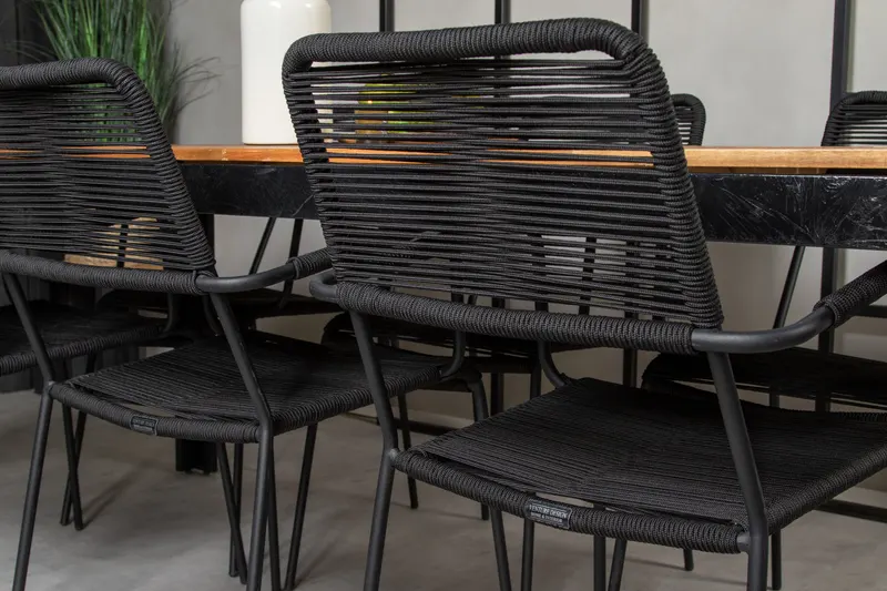 Bois & Lindos Gartenmöbel-Set mit Akazientisch und 6 Seilstühlen in Schwarz, im Wohnraum, Ansicht 3