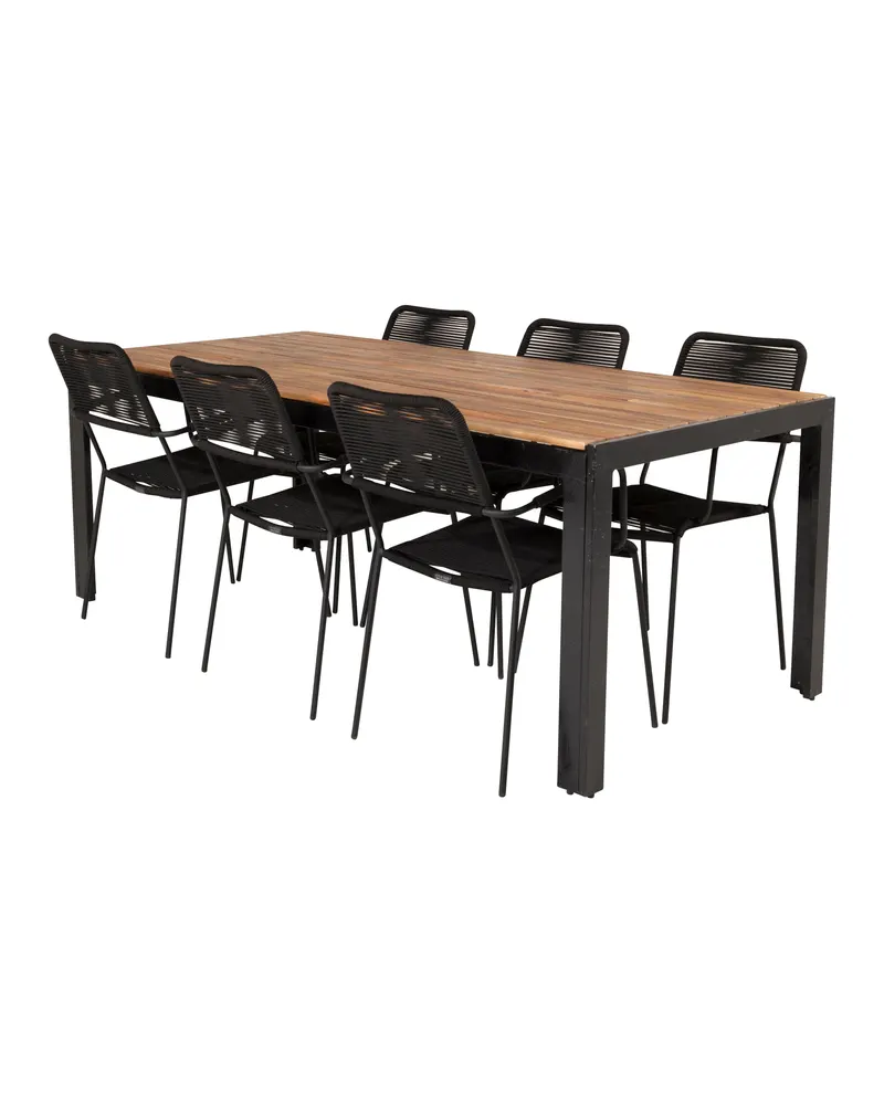 Bois & Lindos Gartenmöbel-Set mit Akazientisch und 6 Seilstühlen in Schwarz, Ansicht 2