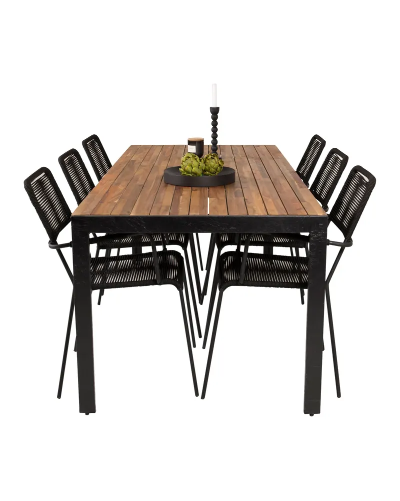 Bois & Lindos Gartenmöbel-Set mit Akazientisch und 6 Seilstühlen in Schwarz, Ansicht 3
