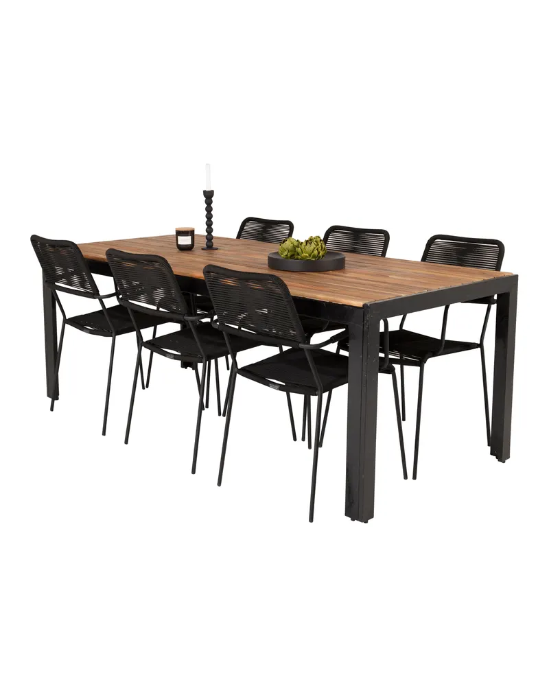 Bois & Lindos Gartenmöbel-Set mit Akazientisch und 6 Seilstühlen in Schwarz, Ansicht 4