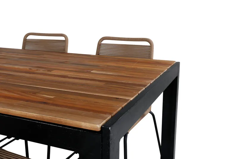 Bois & Lindos Gartenmöbel-Set mit Akazientisch und 6 Seilstühlen in Braun, Gestell Schwarz, Ansicht 4