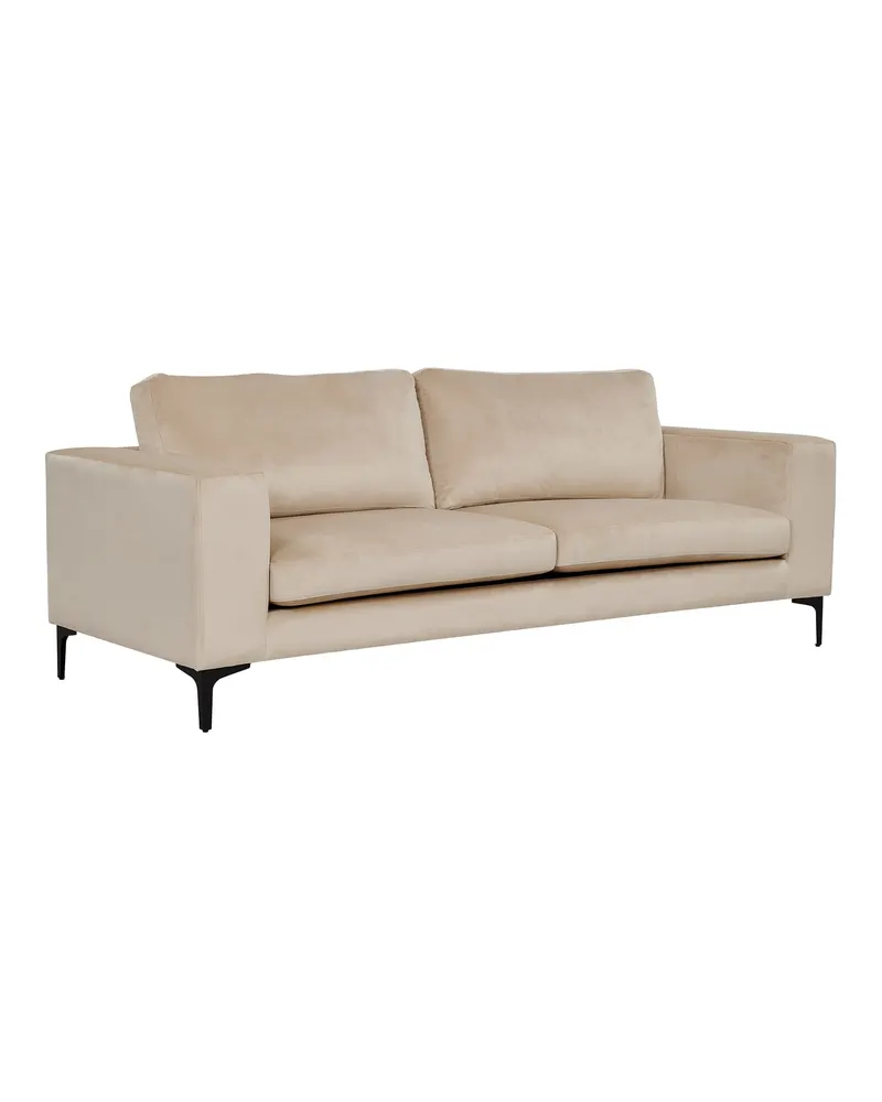 Bolero 3er Sofa mit breiten Armlehnen in Beige, Gestell Schwarz, Polyester-Samt, Ansicht 3