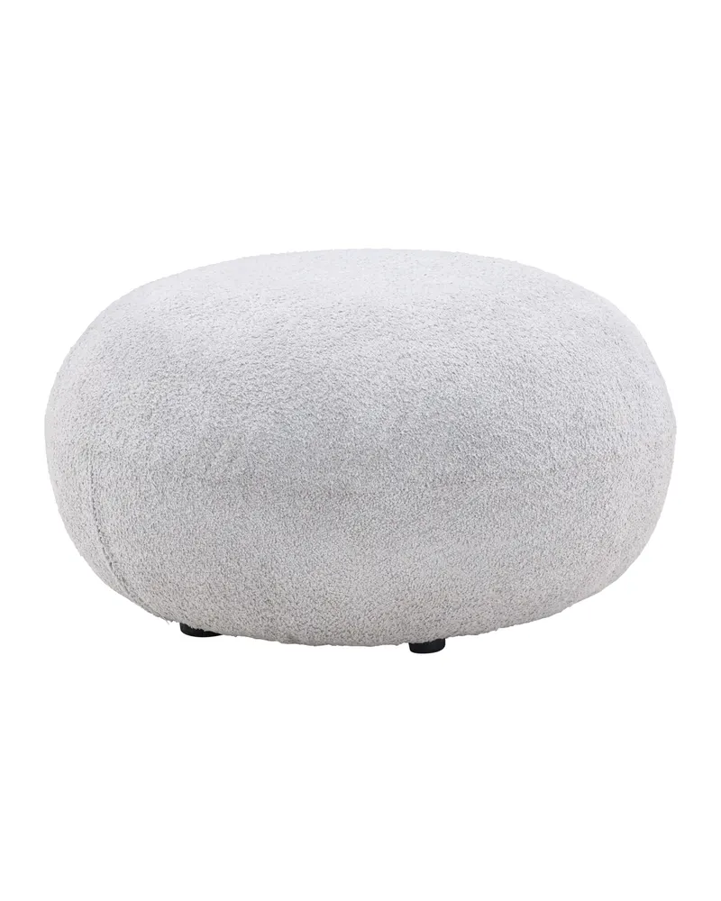 Bologna Pouf rund aus hellgrauem Teddystoff, 74 × 74 cm