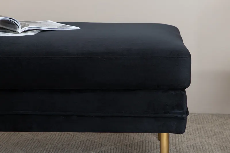 Boom eckiger Fußhocker mit Sitzkissen in Schwarz, Gestell Gold, Polyester-Samt, im Wohnraum, Ansicht 3