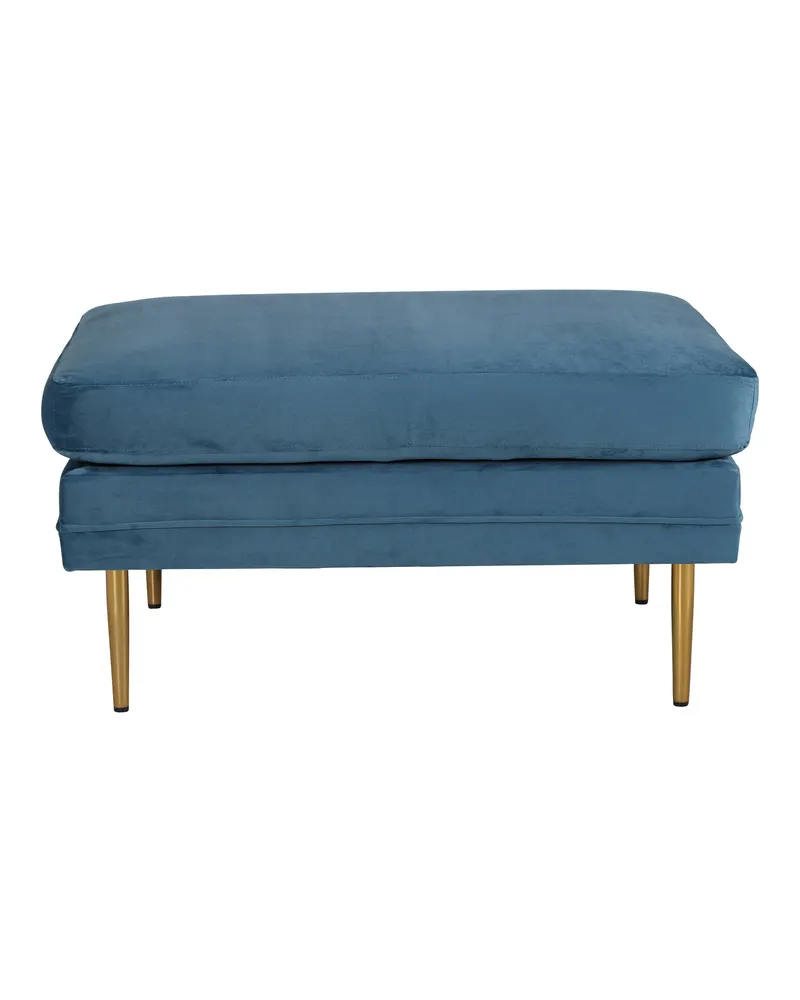 Boom eckiger Fußhocker mit Sitzkissen in Blau, Gestell Gold, Polyester-Samt, Ansicht 1
