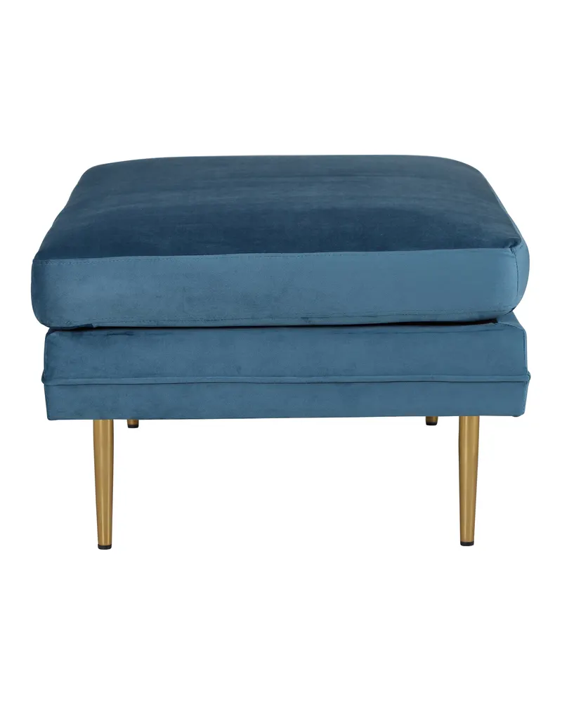 Boom eckiger Fußhocker mit Sitzkissen in Blau, Gestell Gold, Polyester-Samt, Ansicht 3