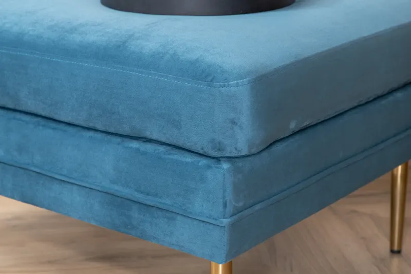 Boom eckiger Fußhocker mit Sitzkissen in Blau, Gestell Gold, Polyester-Samt, im Wohnraum, Ansicht 3
