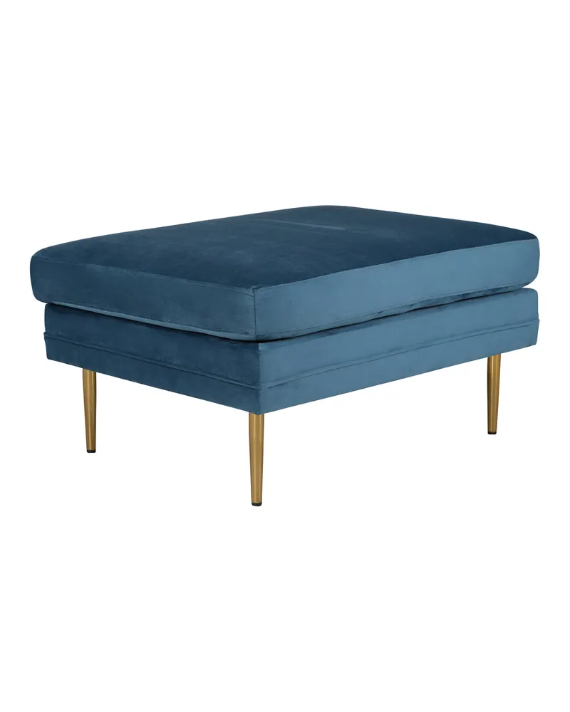 Boom eckiger Fußhocker mit Sitzkissen in Blau, Gestell Gold, Polyester-Samt, Ansicht 2