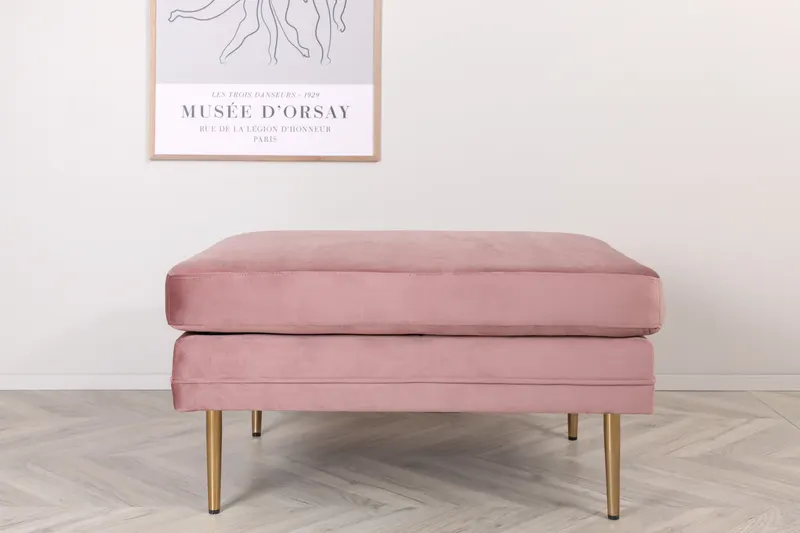 Boom eckiger Fußhocker mit Sitzkissen in Rosa, Gestell Gold, Polyester-Samt, im Wohnraum, Ansicht 1