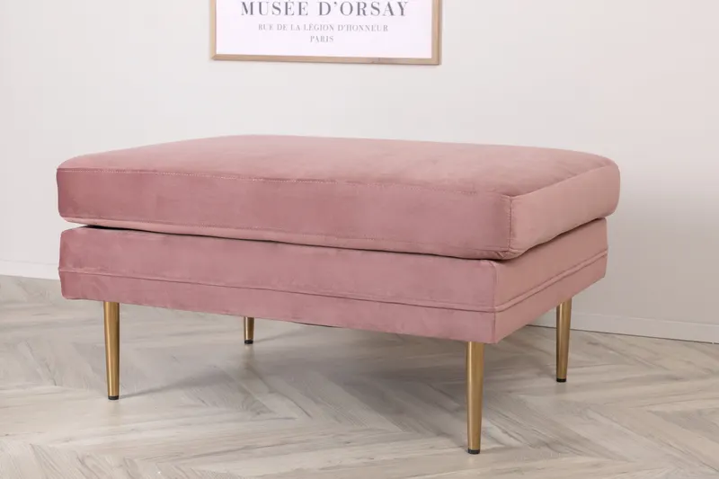 Boom eckiger Fußhocker mit Sitzkissen in Rosa, Gestell Gold, Polyester-Samt, im Wohnraum, Ansicht 2