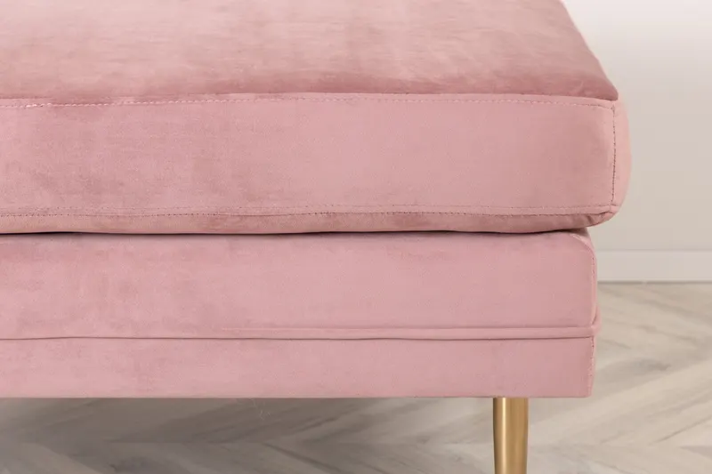 Boom eckiger Fußhocker mit Sitzkissen in Rosa, Gestell Gold, Polyester-Samt, im Wohnraum, Ansicht 4