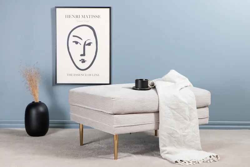 Boom eckiger Fußhocker mit Sitzkissen in Beige, Gestell Gold, Polyester-Cord, im Wohnraum, Ansicht 1