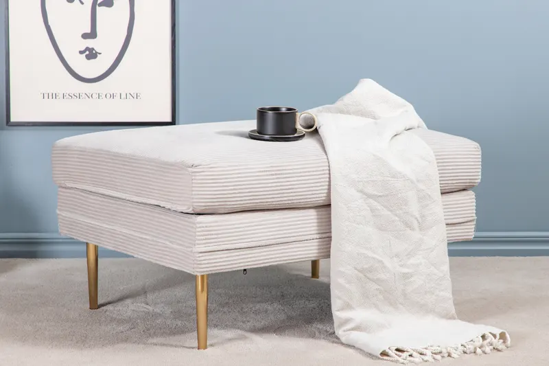 Boom eckiger Fußhocker mit Sitzkissen in Beige, Gestell Gold, Polyester-Cord, im Wohnraum, Ansicht 2