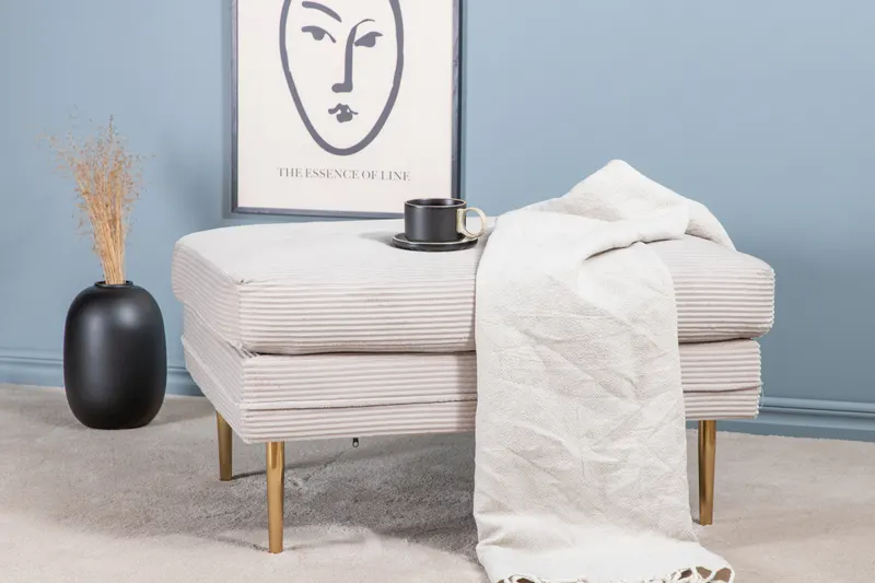 Boom eckiger Fußhocker mit Sitzkissen in Beige, Gestell Gold, Polyester-Cord, im Wohnraum, Ansicht 3