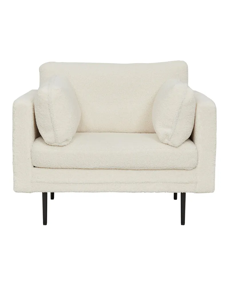 Boom Sessel mit schlanken Stahlbeinen in Weiß, Gestell Schwarz, Polyester-Teddystoff, Ansicht 1