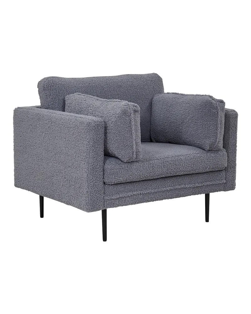 Boom Sessel mit schlanken Stahlbeinen in Dunkelgrau, Gestell Schwarz, Polyester-Teddystoff, Ansicht 3