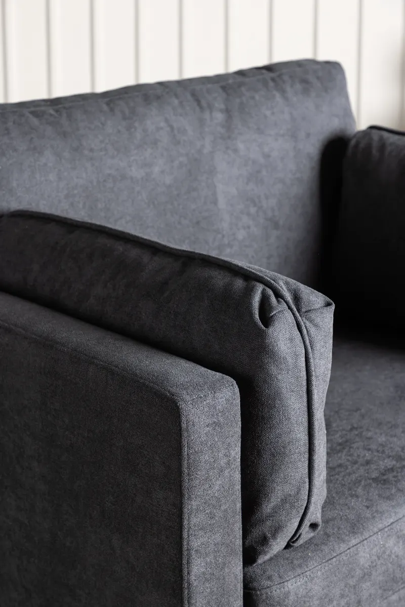 Boom Sessel mit schlanken Stahlbeinen in Schwarz, Polyester in Leinenoptik, im Wohnraum, Ansicht 4