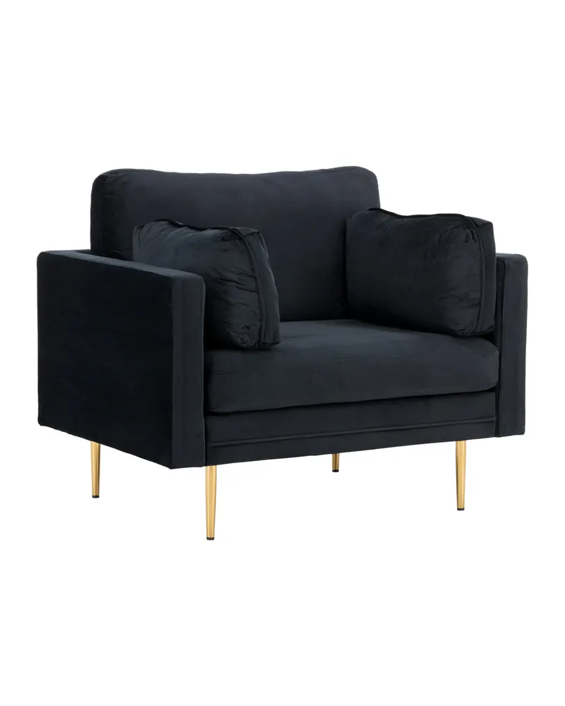 Boom Sessel mit schlanken Stahlbeinen in Schwarz, Gestell Gold, Polyester-Samt, Ansicht 2