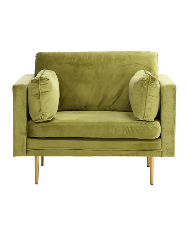 Boom Sessel mit schlanken Stahlbeinen in Grün, Gestell Gold, Polyester-Samt, Ansicht 1