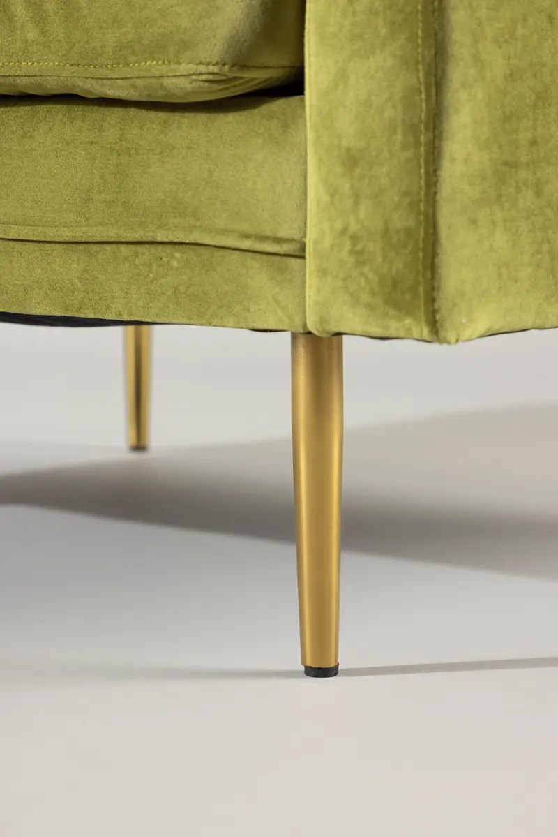 Boom Sessel mit schlanken Stahlbeinen in Grün, Gestell Gold, Polyester-Samt, im Wohnraum, Ansicht 4