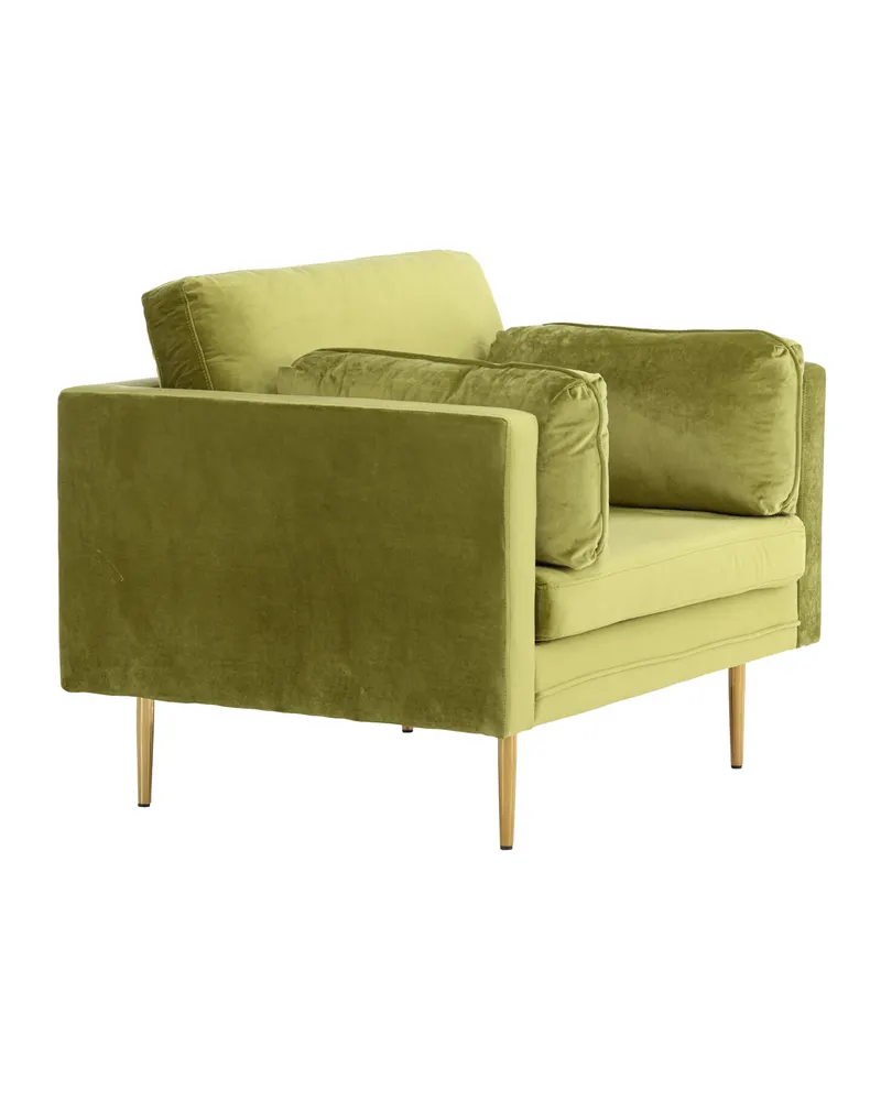 Boom Sessel mit schlanken Stahlbeinen in Grün, Gestell Gold, Polyester-Samt, Ansicht 3